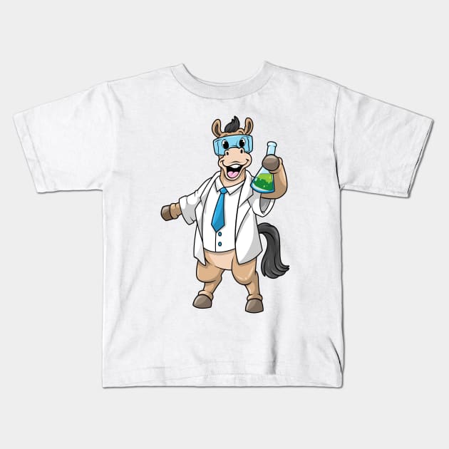 Horse as Chemist with Goggles and Test tube Kids T-Shirt by Markus Schnabel